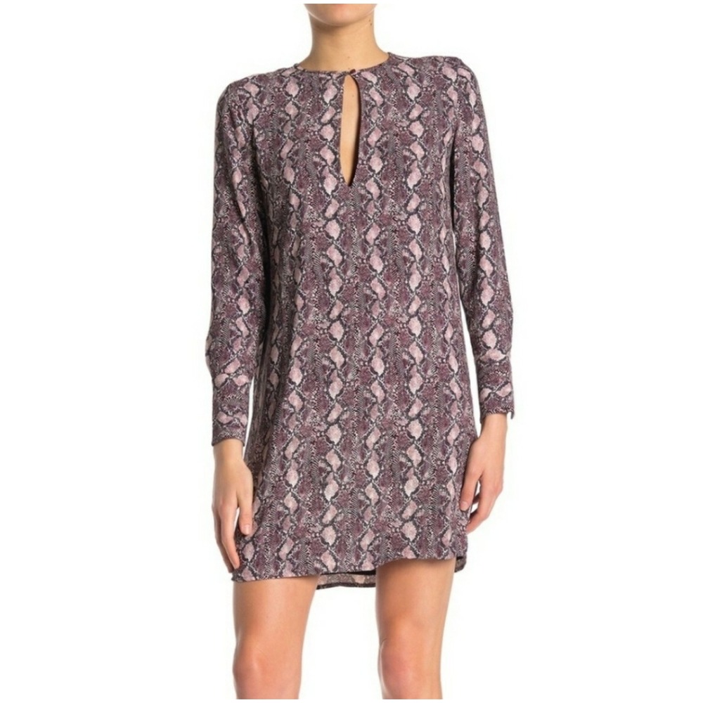 Equipment Bonnie Snakeskin Print Shift Dress Size S Long Sleeve V-Neck Purple